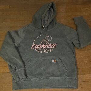 Carhartt Womens Relaxed Fit Green Hoodie with  Logo Size XS